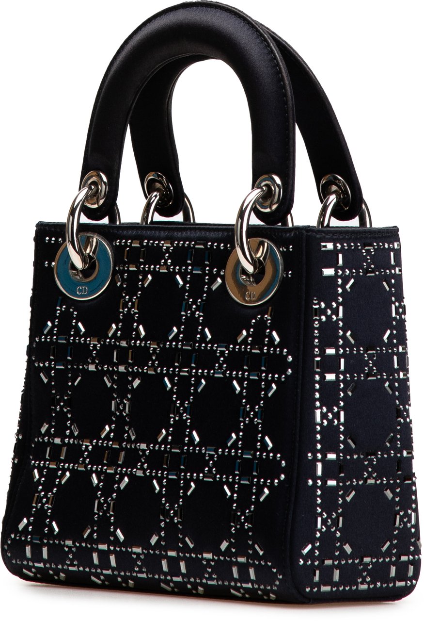 Dior Mini Satin Cannage Strass Crystal Embellished Lady Dior Blauw