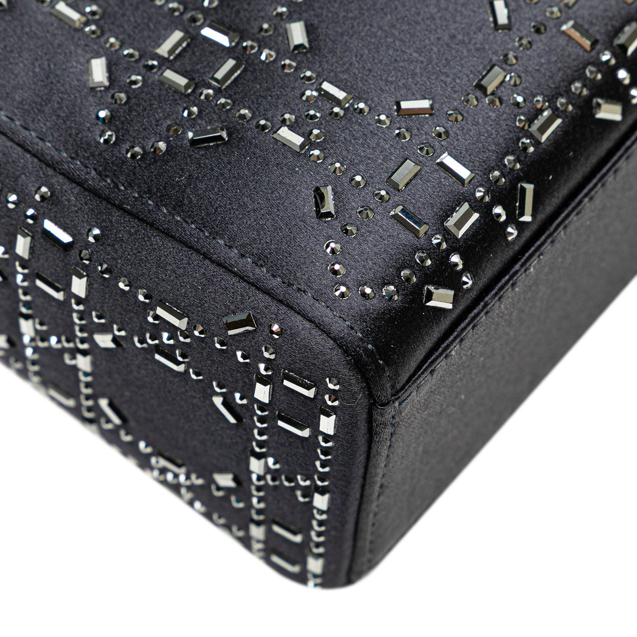 Dior Mini Satin Cannage Strass Crystal Embellished Lady Dior Blauw