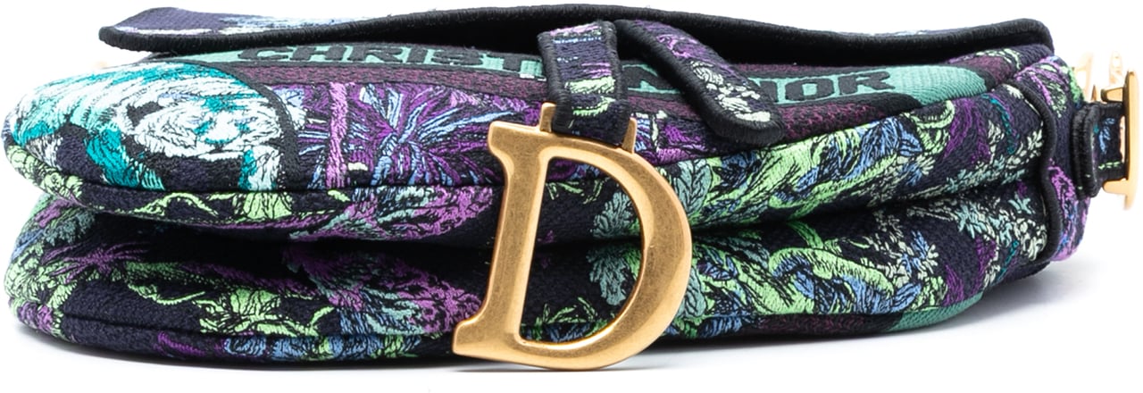 Dior Canvas Embroidered Floral Saddle Bag Blauw