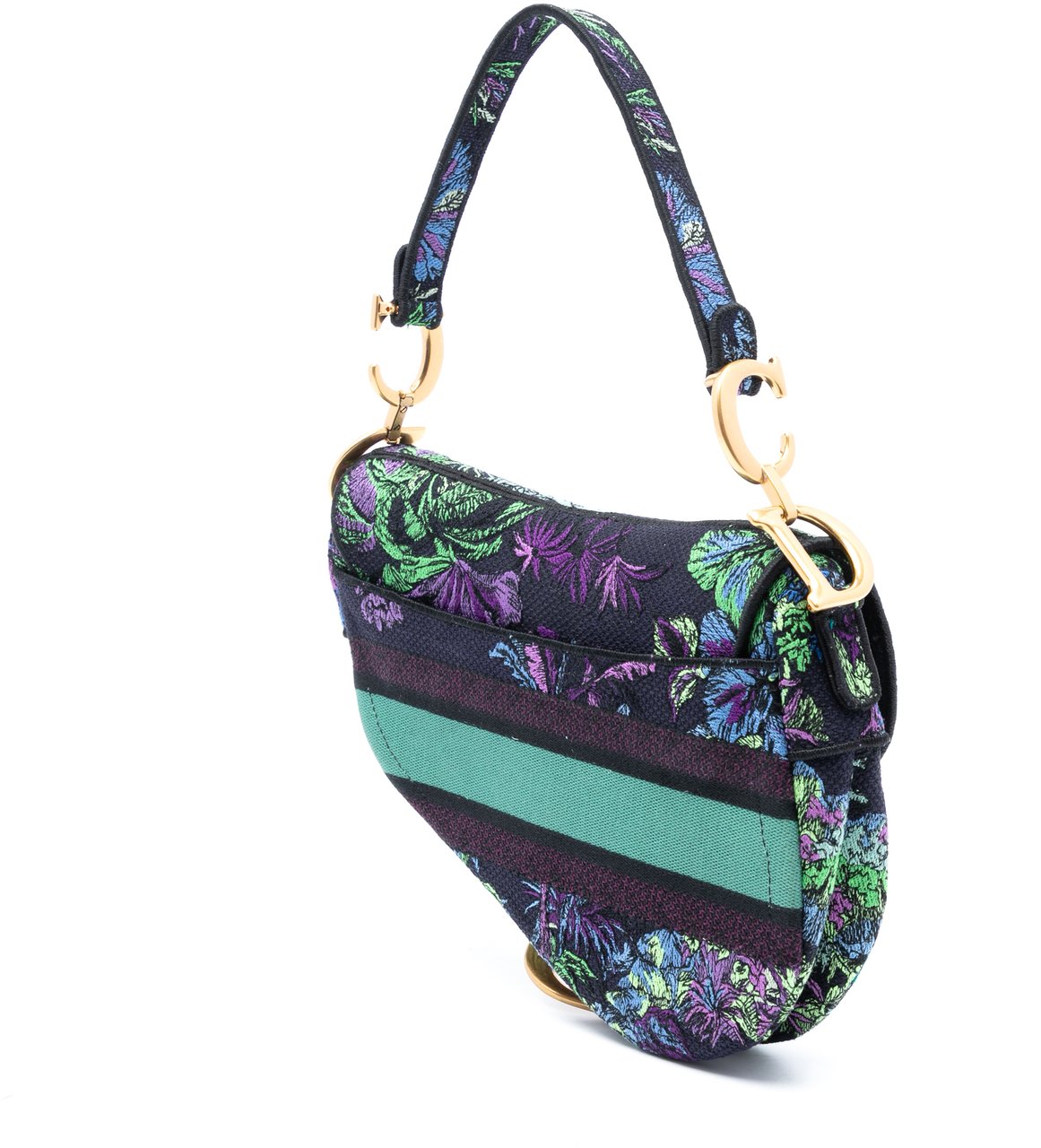 Dior Canvas Embroidered Floral Saddle Bag Blauw