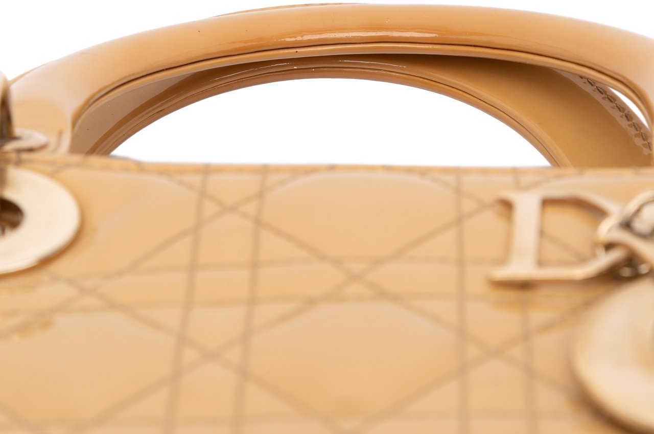 Dior Large Patent Cannage Lady Dior Bruin