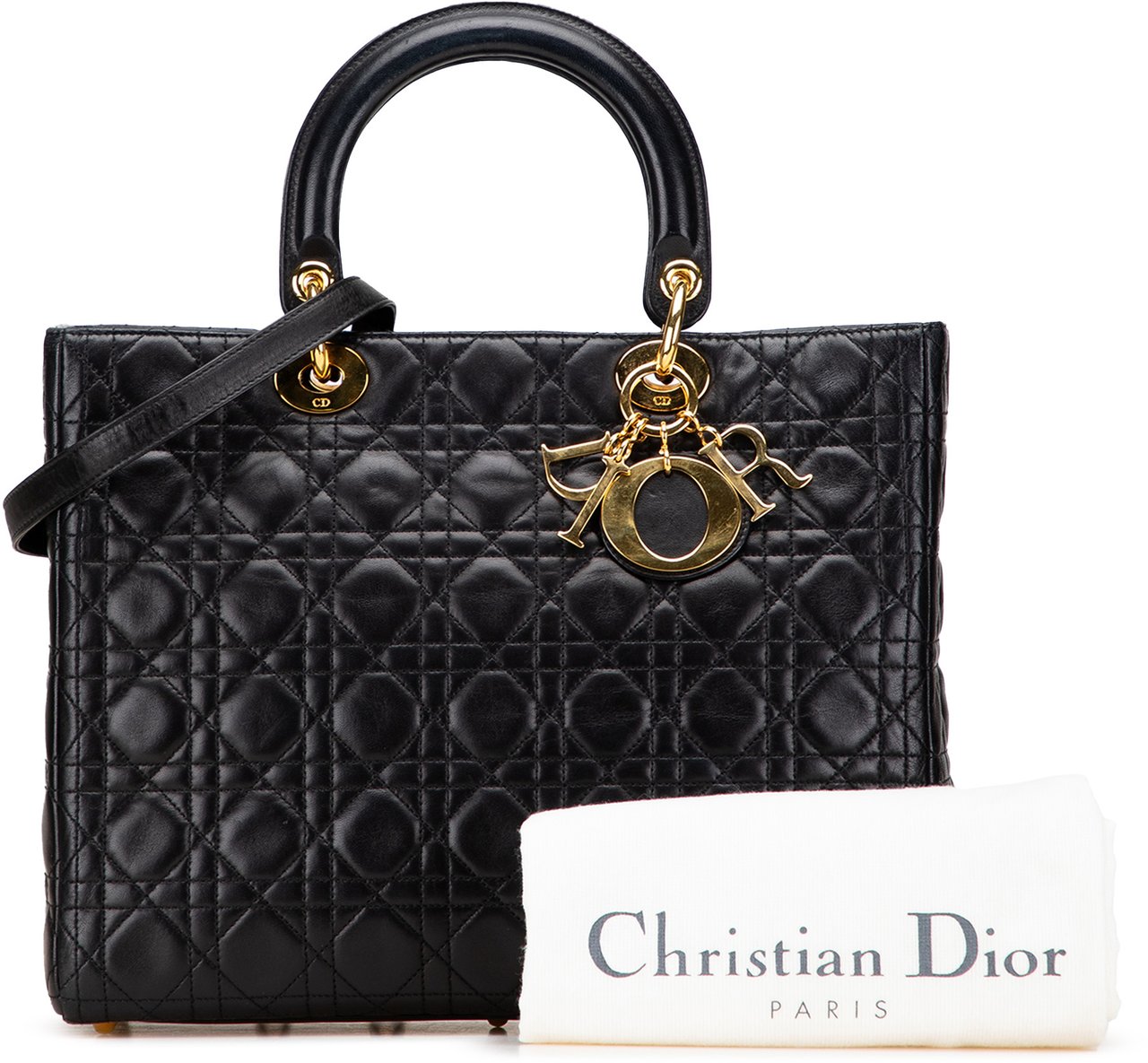 Dior Large Lambskin Cannage Lady Dior Zwart