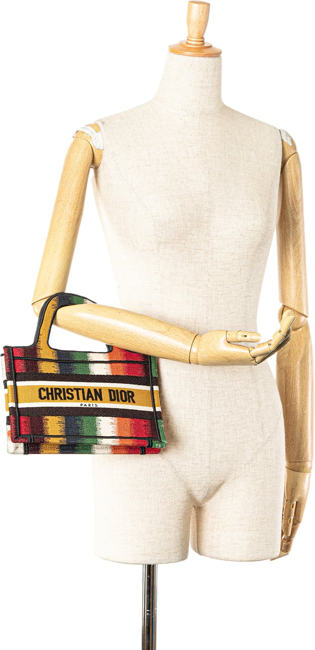 Dior Mini D Stripes Book Tote Geel