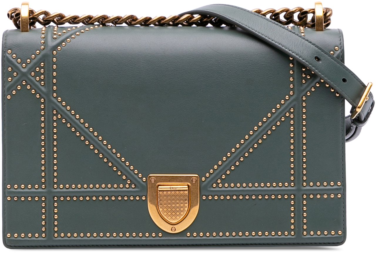 Dior Medium Studded Lambskin Diorama Flap Groen