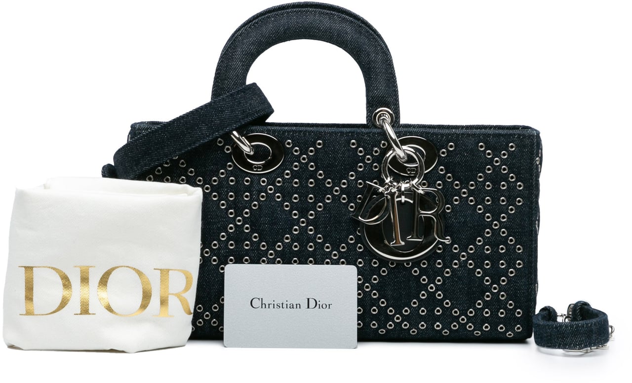 Dior Medium Denim Cannage Eyelet Lady D Joy Blauw