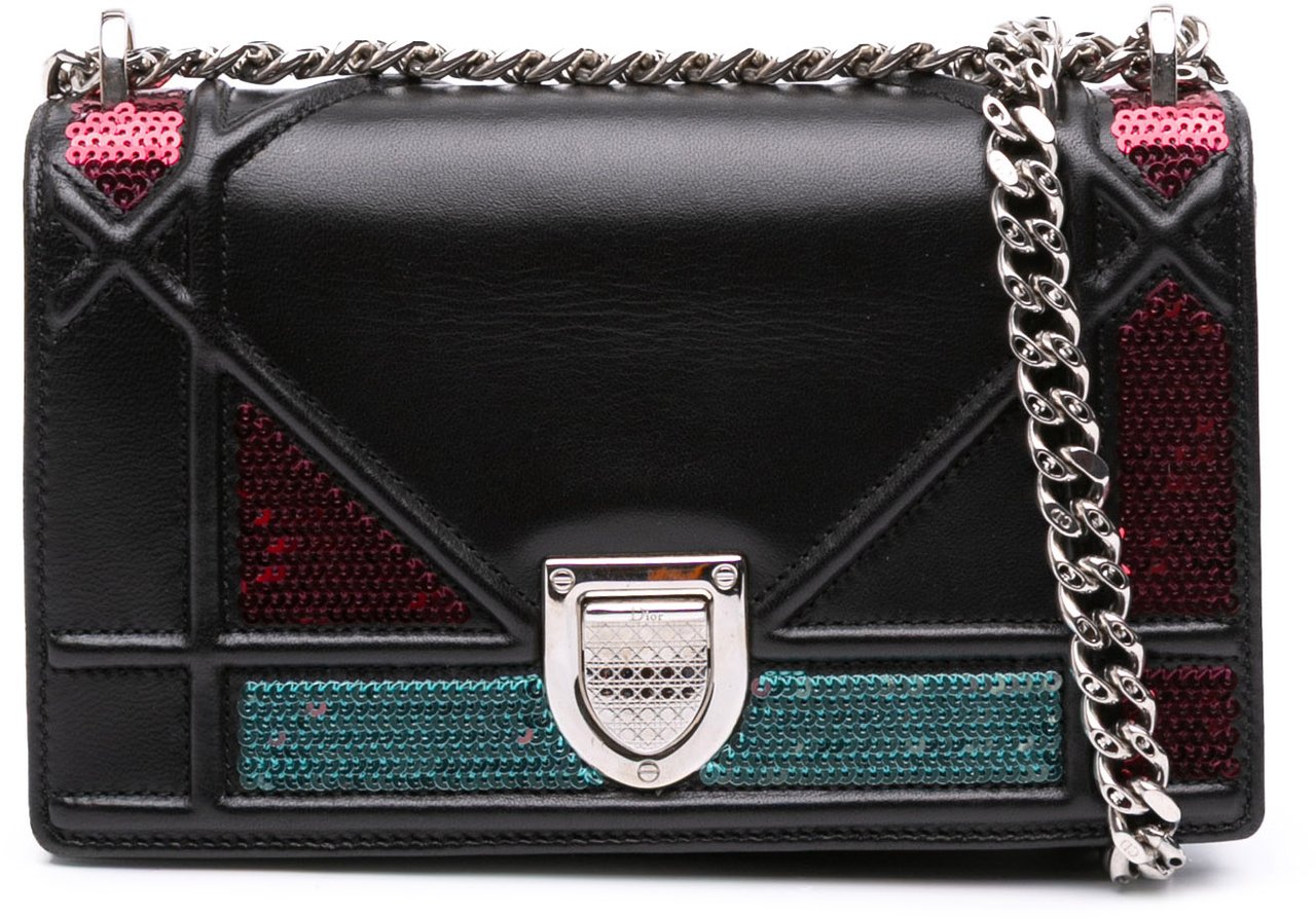 Dior Mini Lambskin Sequin Diorama Flap Zwart