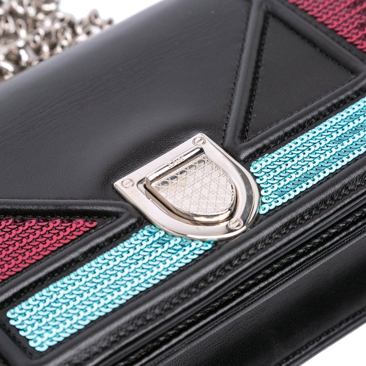 Dior Mini Lambskin Sequin Diorama Flap Zwart