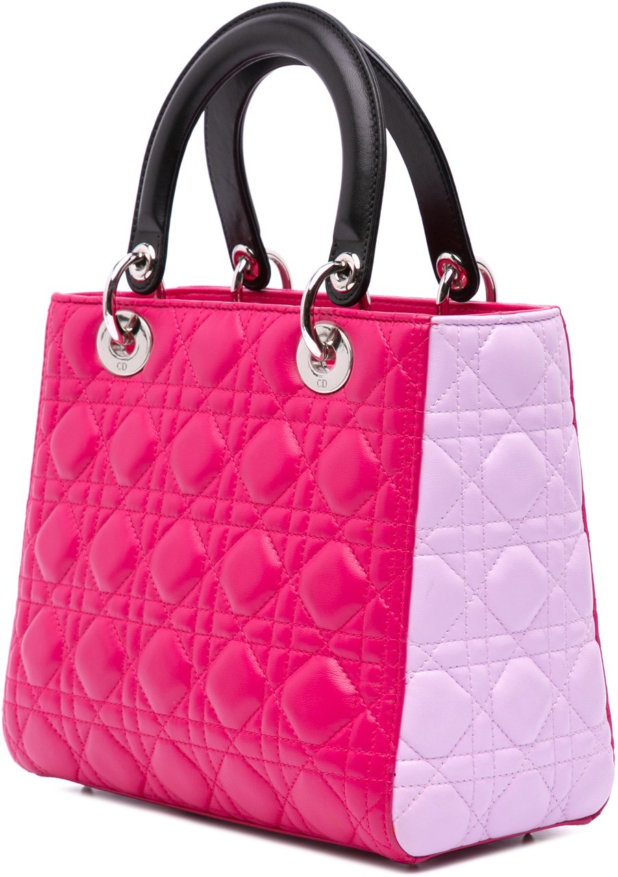 Dior Medium Tricolor Lambskin Cannage Lady Dior Roze
