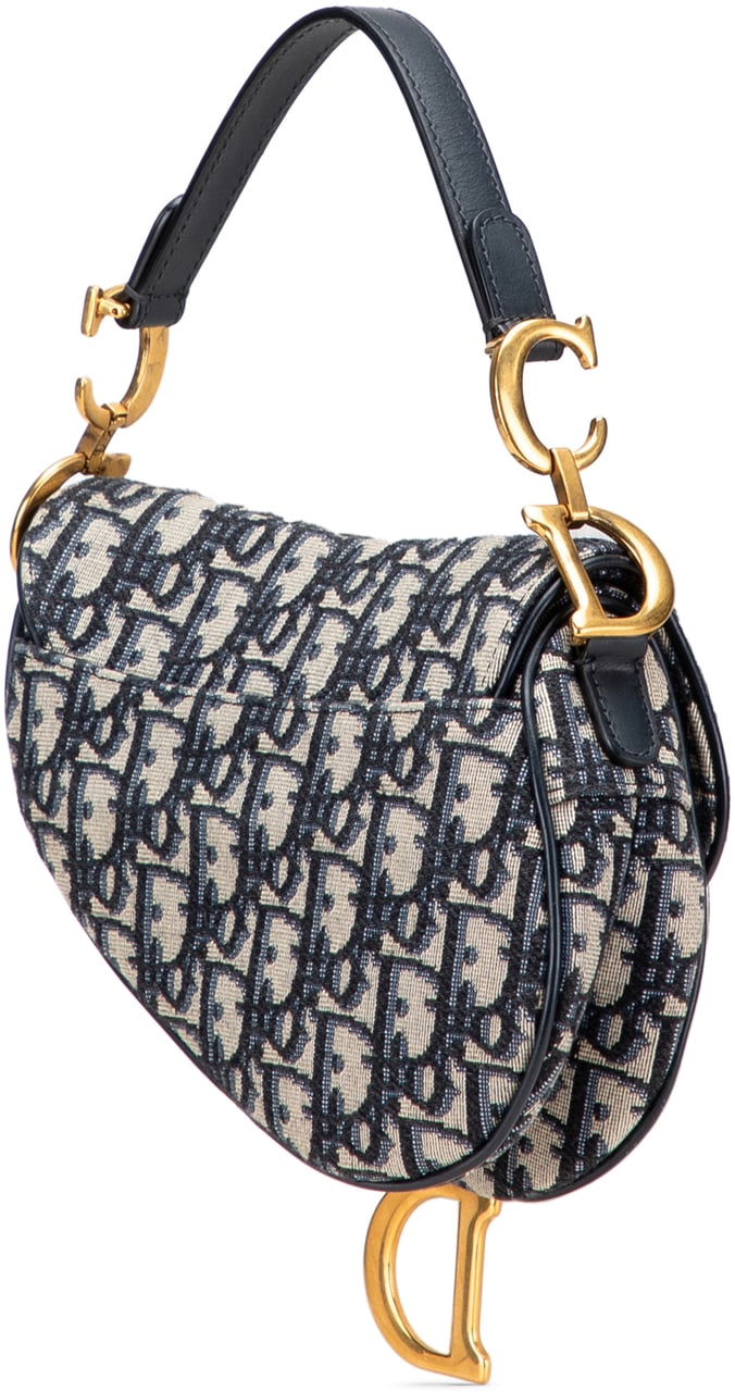 Dior Mini Oblique Canvas Saddle Bag Blauw