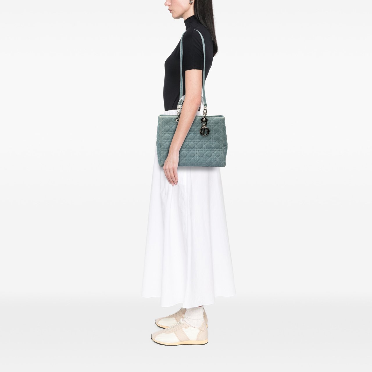 Dior Large Denim Cannage Acrylic Handles Lady Dior Blauw