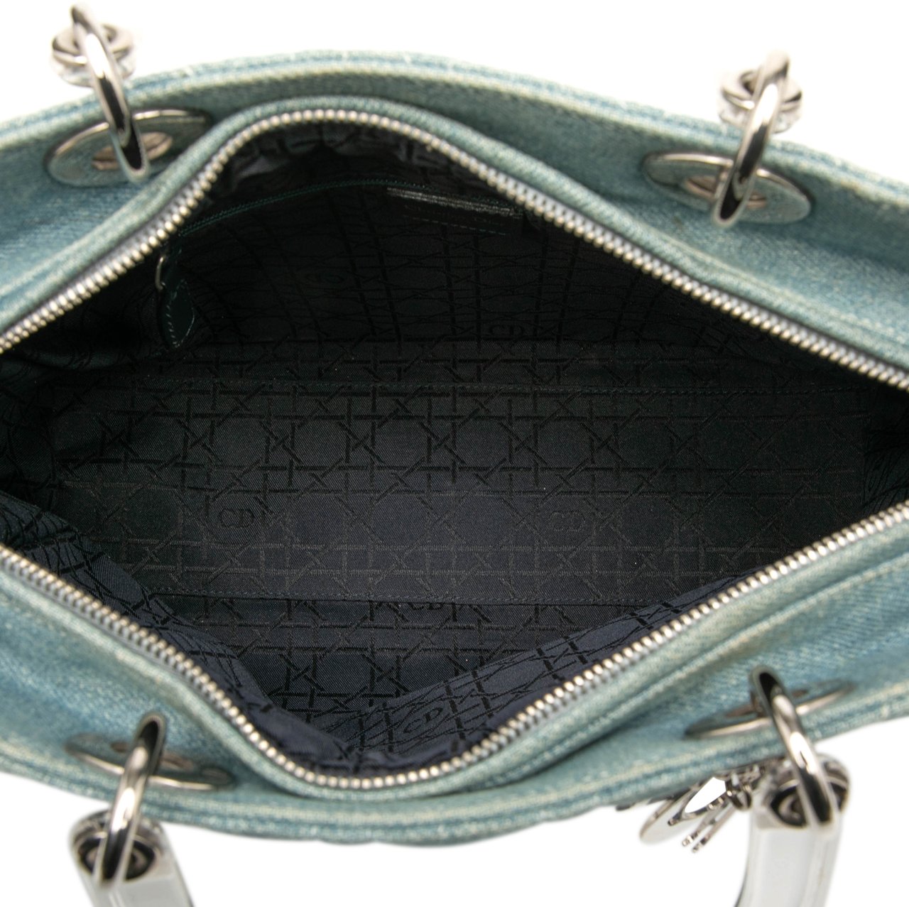 Dior Large Denim Cannage Acrylic Handles Lady Dior Blauw