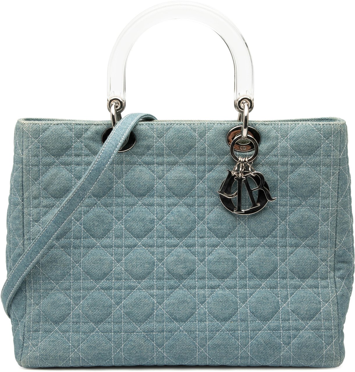 Dior Large Denim Cannage Acrylic Handles Lady Dior Blauw