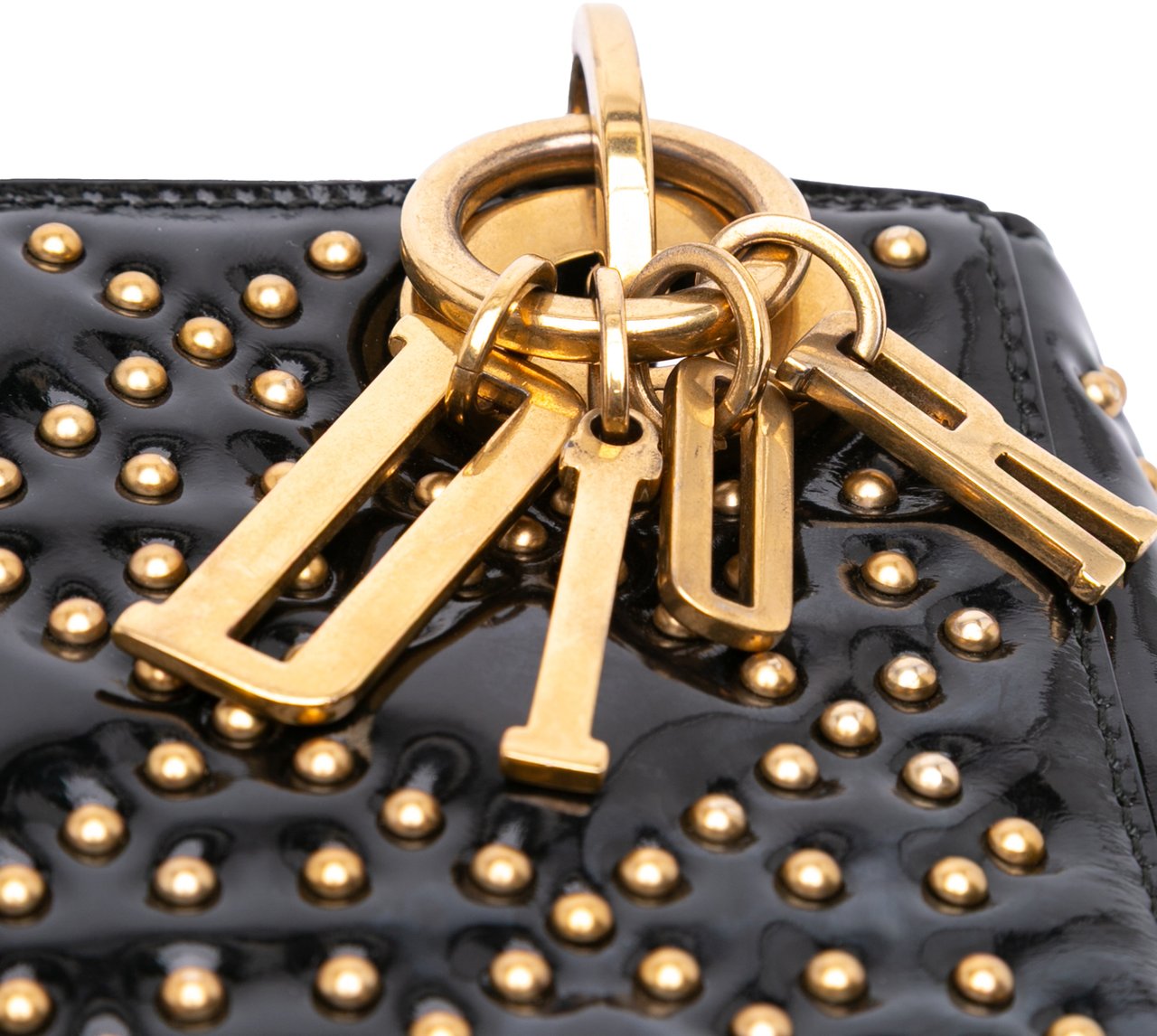 Dior Mini Patent Cannage Studded Supple Lady Dior Zwart