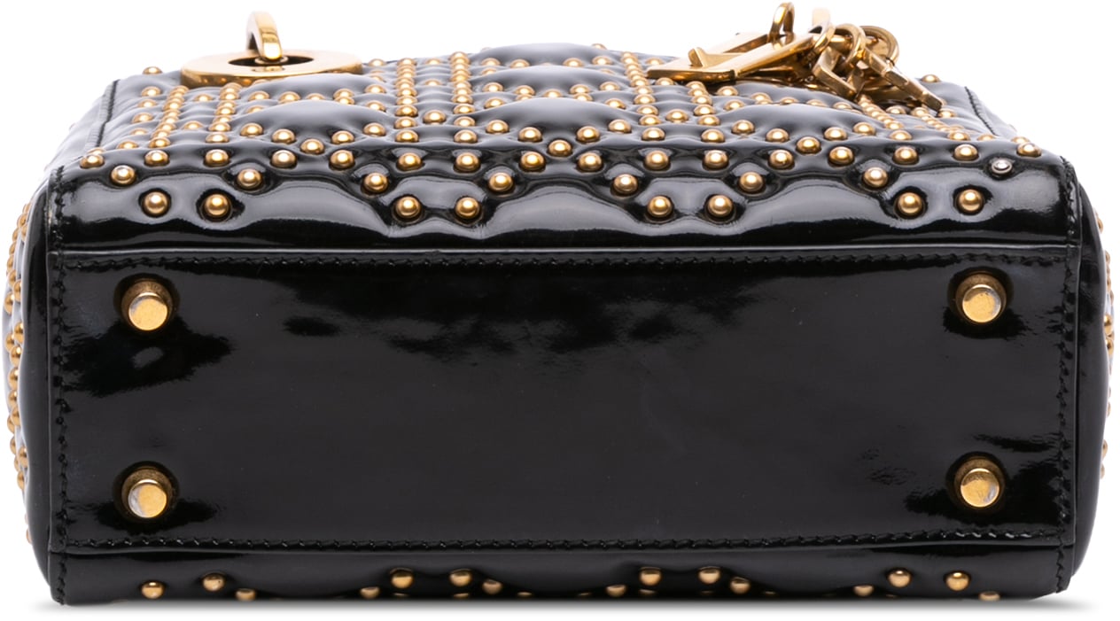 Dior Mini Patent Cannage Studded Supple Lady Dior Zwart
