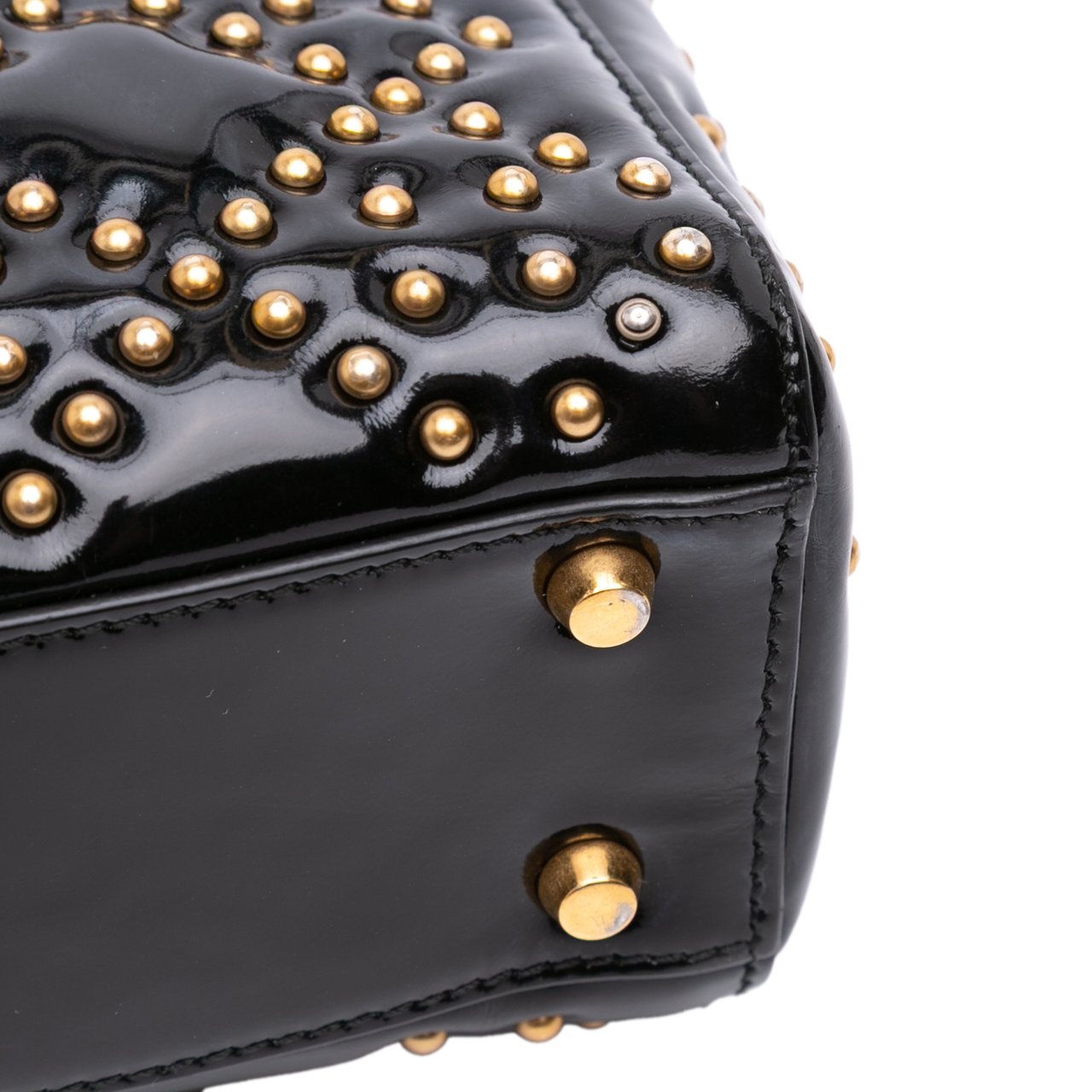 Dior Mini Patent Cannage Studded Supple Lady Dior Zwart