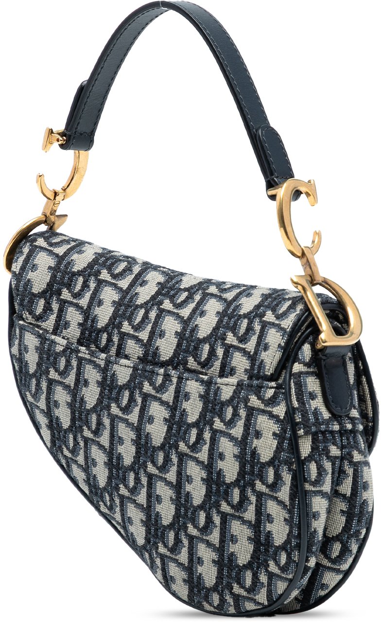 Dior Mini Oblique Canvas Saddle Bag Blauw