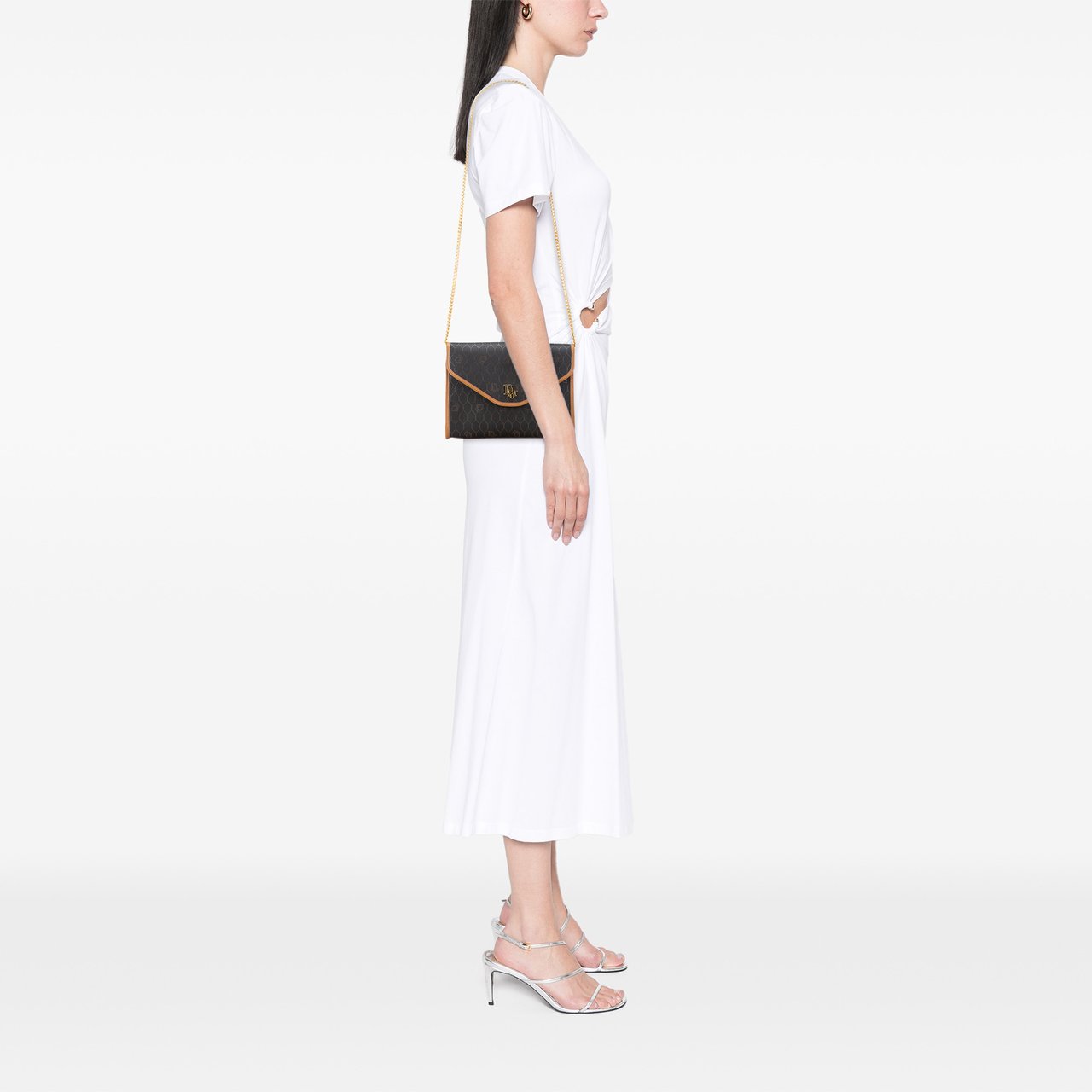 Dior Honeycomb Coated Canvas Chain Crossbody Zwart
