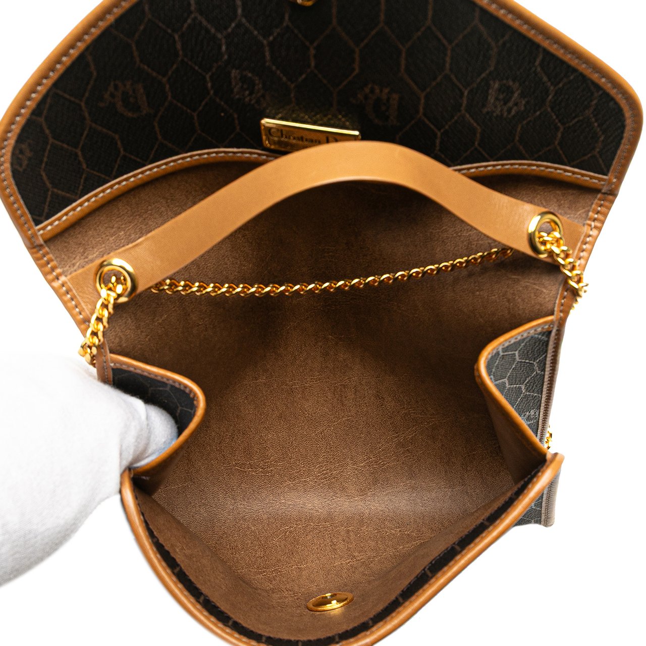 Dior Honeycomb Coated Canvas Chain Crossbody Zwart