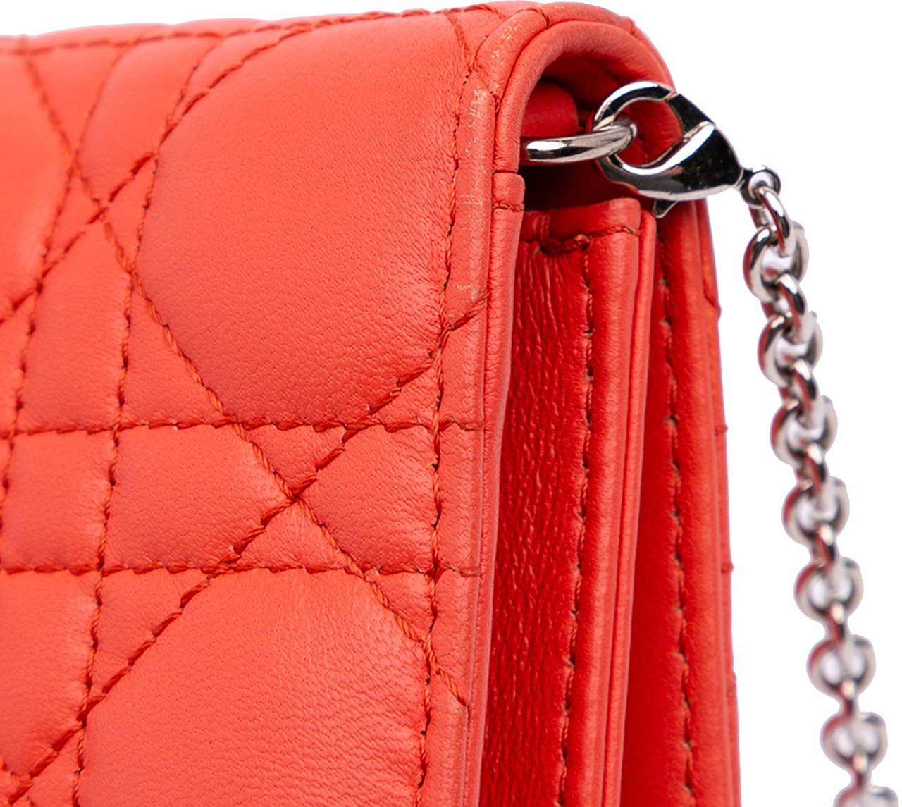 Dior Lambskin Cannage Lady Dior Wallet On Chain Oranje