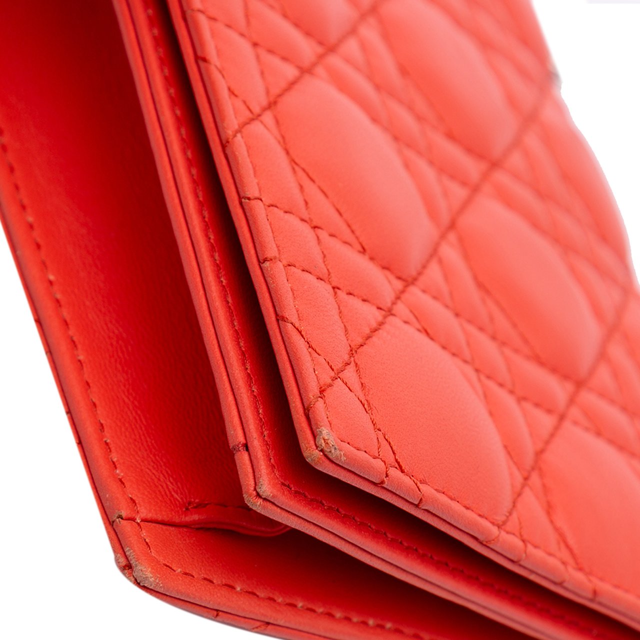 Dior Lambskin Cannage Lady Dior Wallet On Chain Oranje