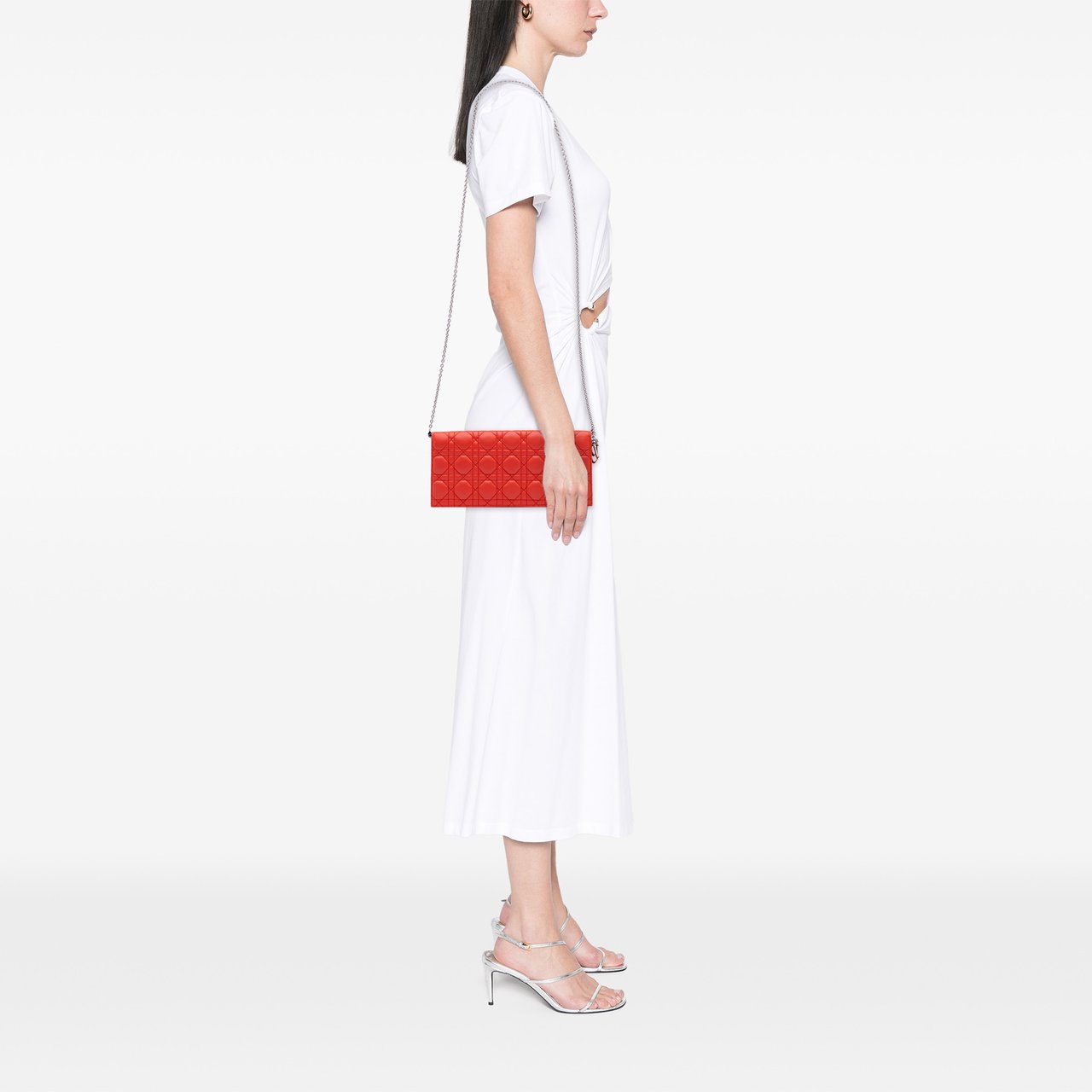 Dior Lambskin Cannage Lady Dior Wallet On Chain Oranje