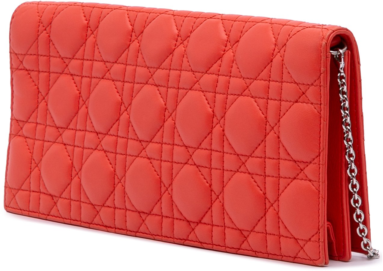 Dior Lambskin Cannage Lady Dior Wallet On Chain Oranje