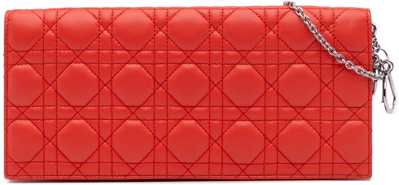 Dior Lambskin Cannage Lady Dior Wallet On Chain Oranje