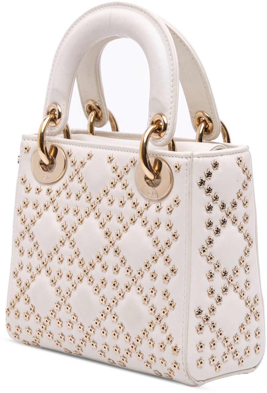 Dior Mini Lambskin Cannage Lucky Star Studded Lady Dior Wit