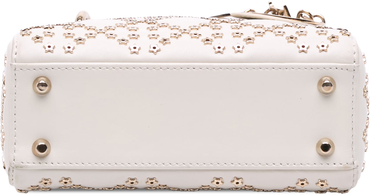 Dior Mini Lambskin Cannage Lucky Star Studded Lady Dior Wit