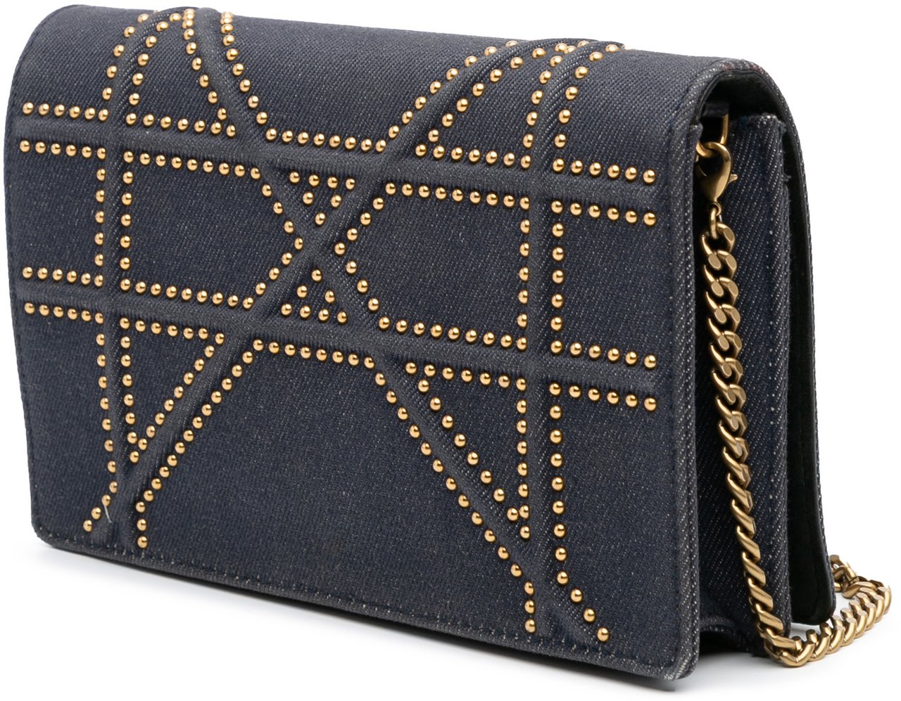 Dior Studded Denim Diorama Wallet on Chain Blauw