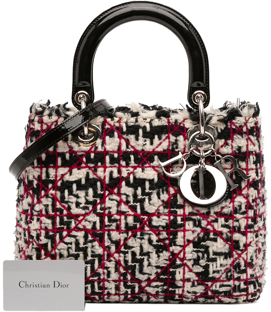 Dior Medium Tweed Cannage Fringe Lady Dior Zwart