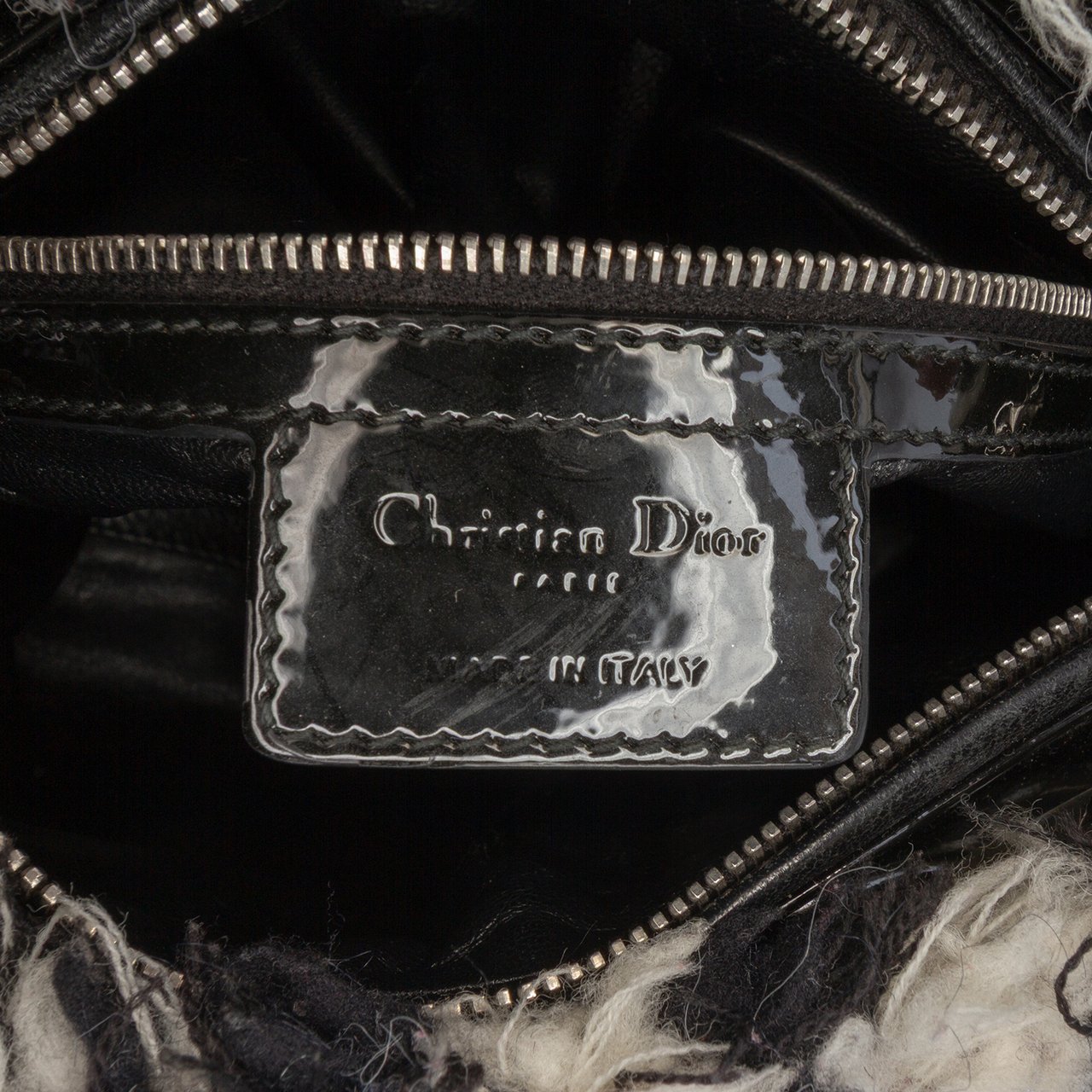 Dior Medium Tweed Cannage Fringe Lady Dior Zwart