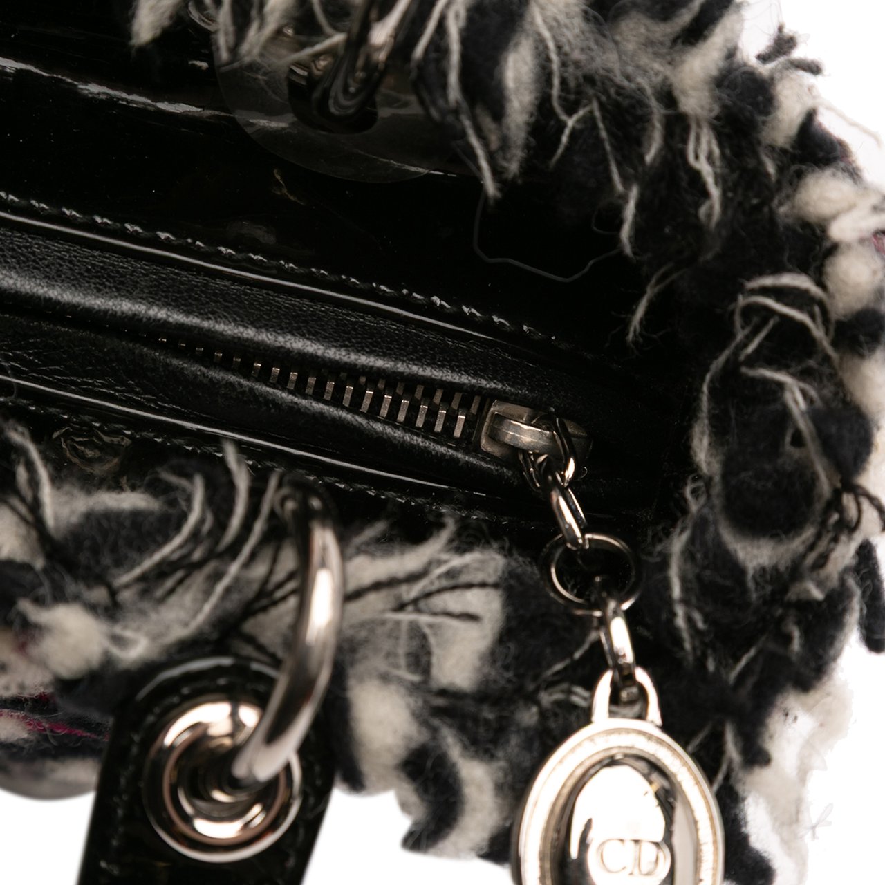 Dior Medium Tweed Cannage Fringe Lady Dior Zwart