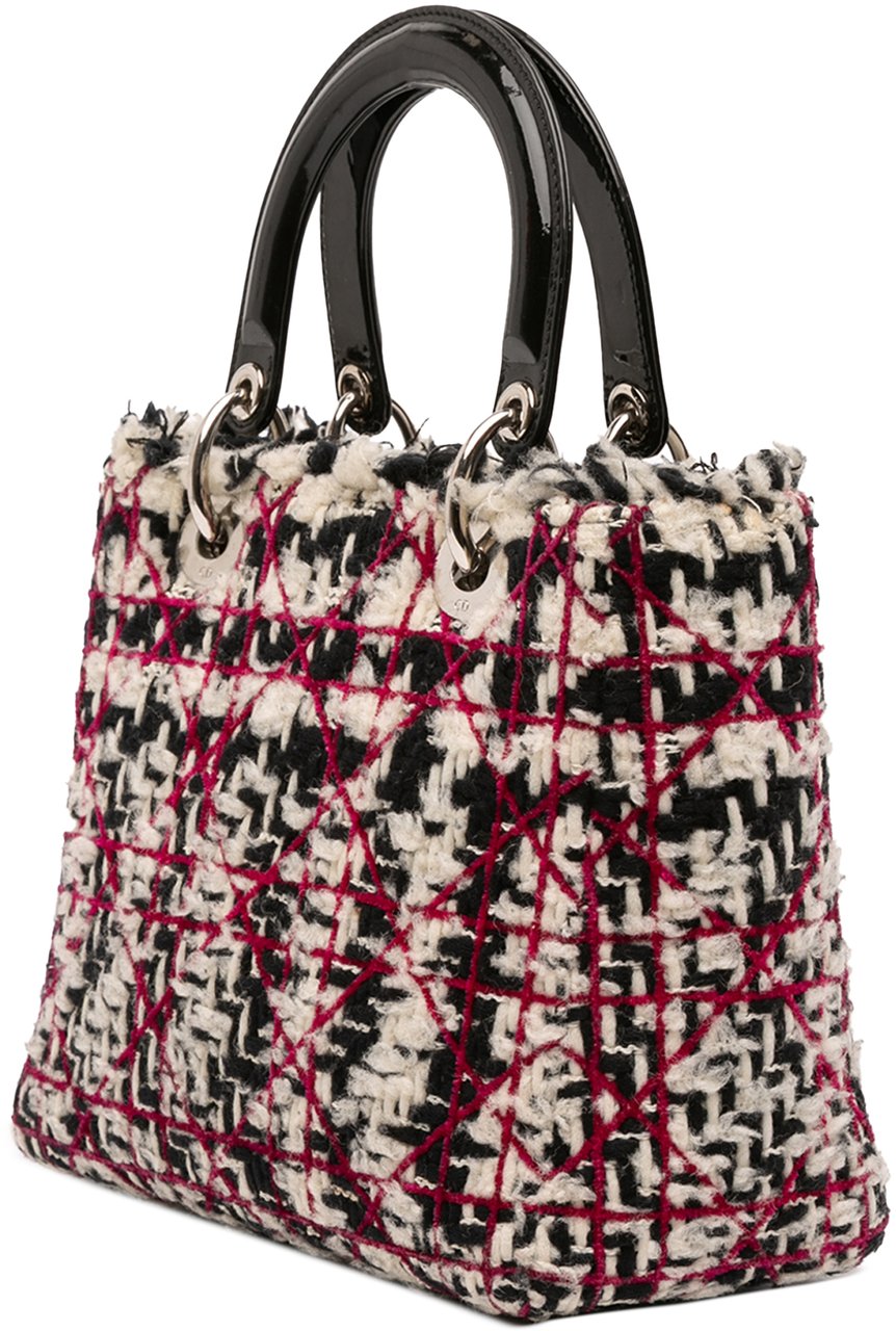 Dior Medium Tweed Cannage Fringe Lady Dior Zwart