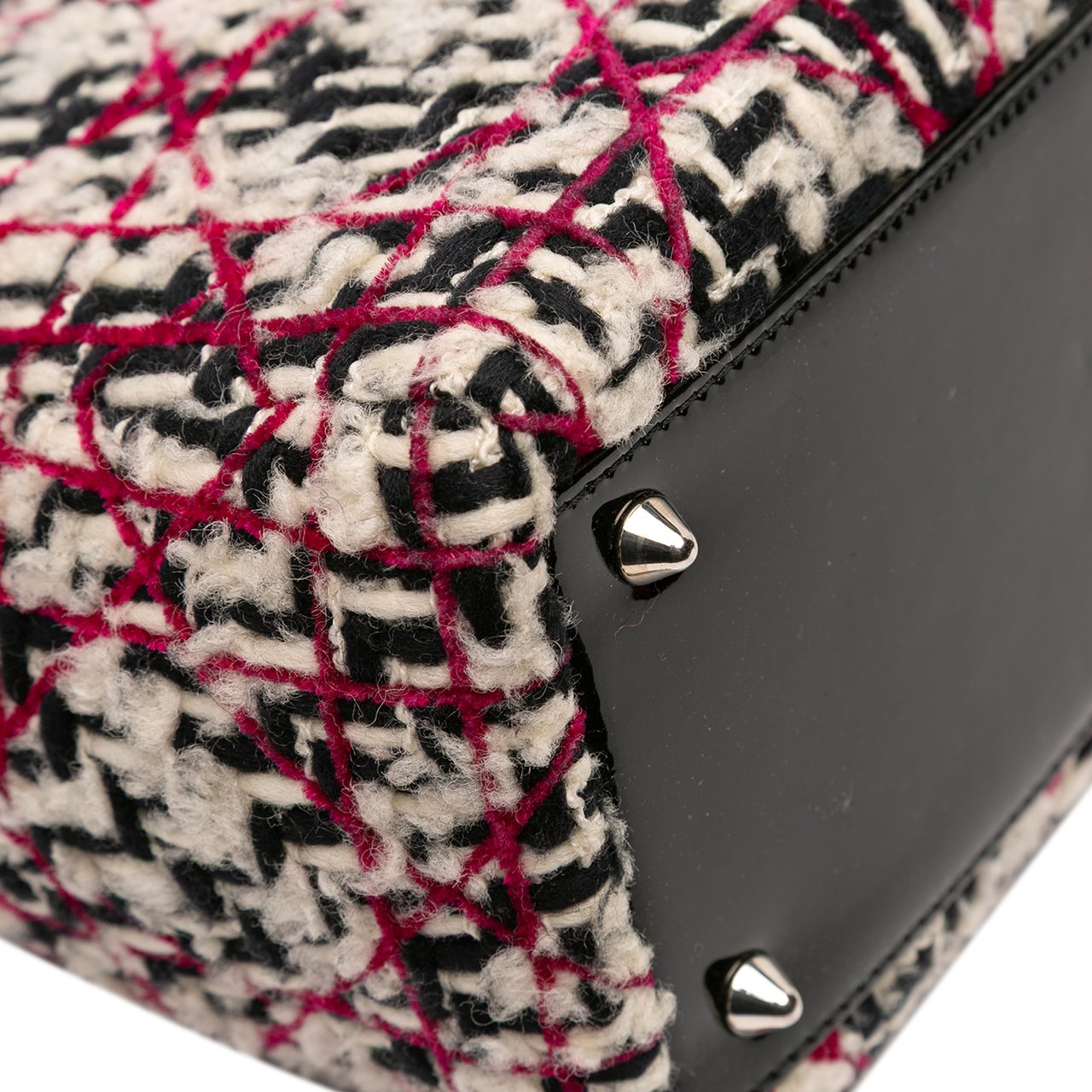 Dior Medium Tweed Cannage Fringe Lady Dior Zwart