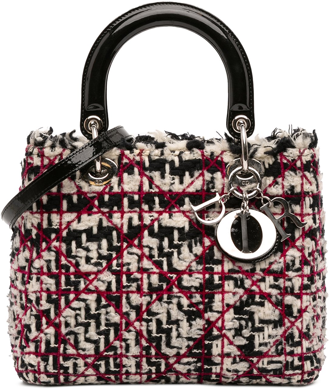 Dior Medium Tweed Cannage Fringe Lady Dior Zwart