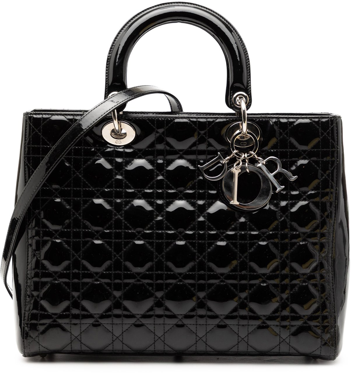 Dior Large Patent Cannage Lady Dior Zwart