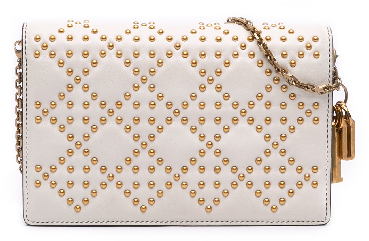 Dior Studded Calfskin Cannage Lady Dior Wallet on Chain Wit