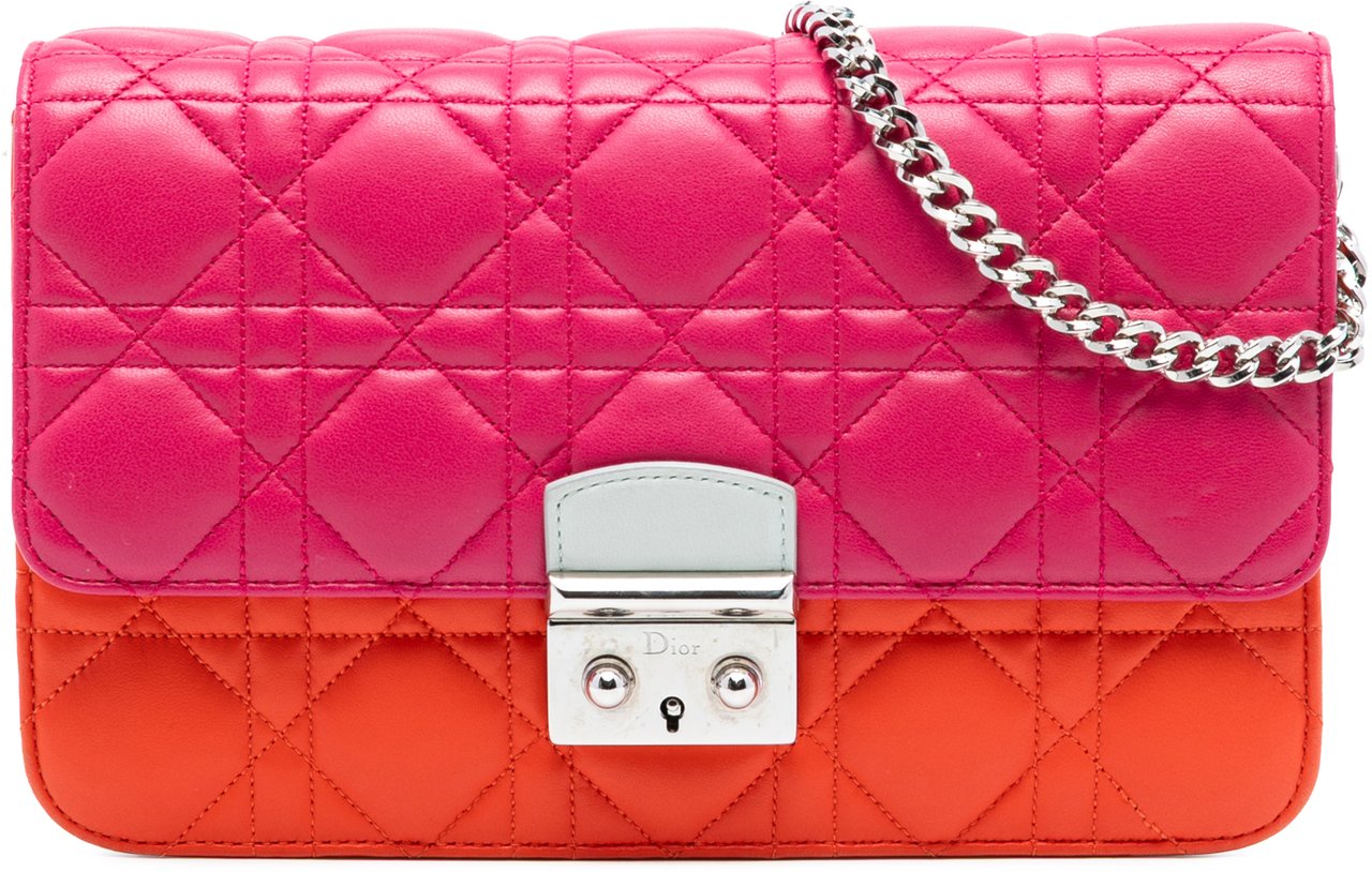 Dior Tricolor Lambskin Cannage Miss Dior Promenade Flap Roze