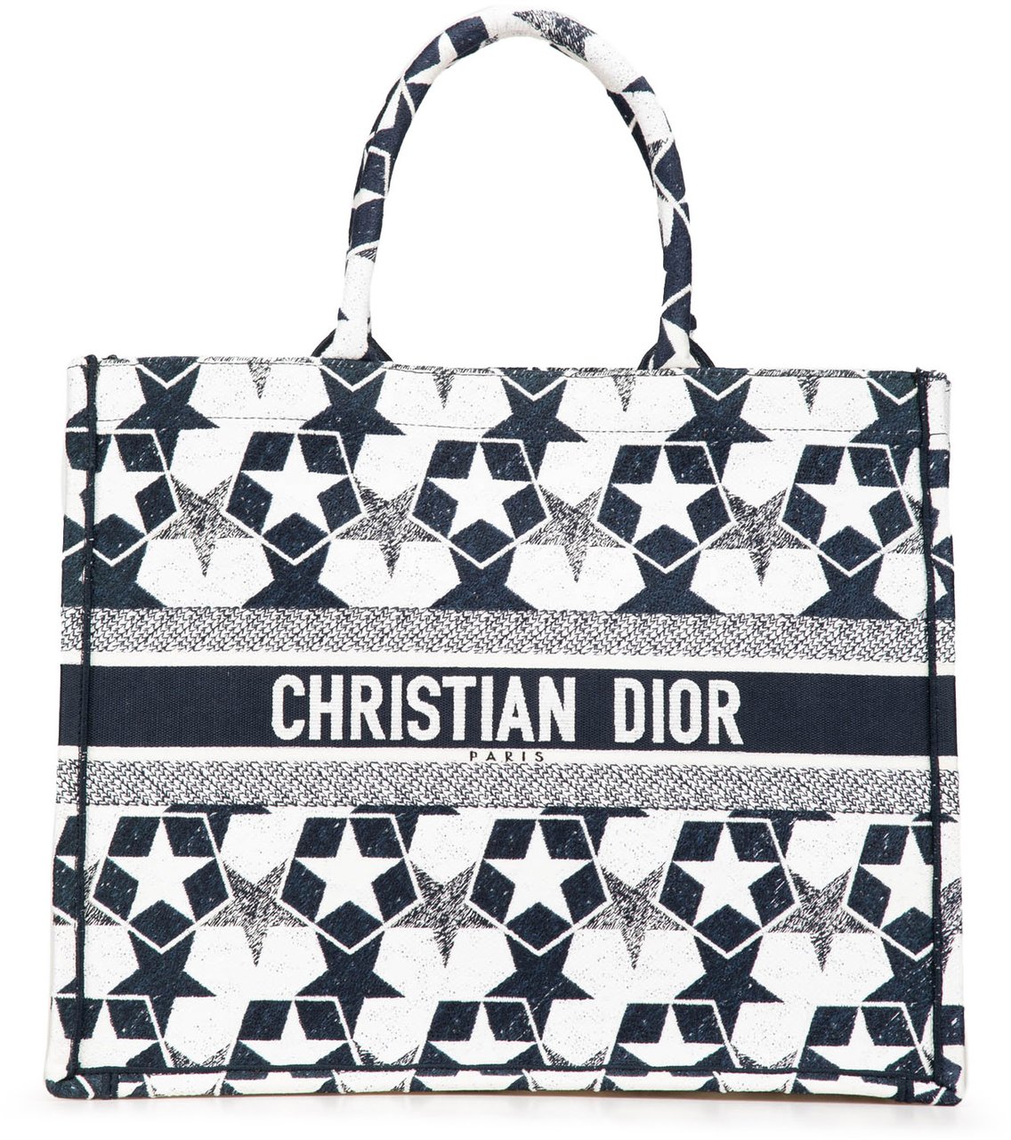 Dior Large Canvas Embroidered Lucky Star Book Tote Blauw