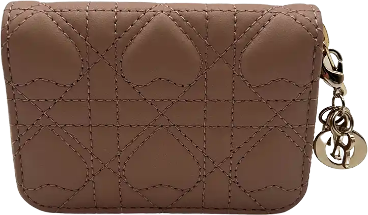 Dior Dior small Lady Dior Voyageur wallet pink Cannage lambskin heart motif limited / new Divers