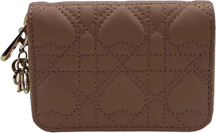 Dior Dior small Lady Dior Voyageur wallet pink Cannage lambskin heart motif limited / new Divers