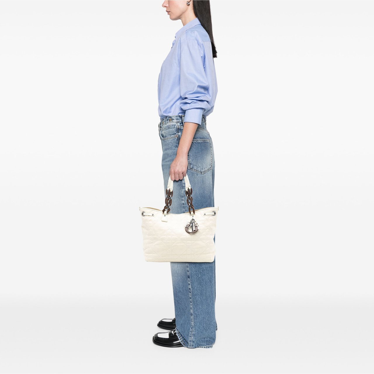 Dior Medium Coated Canvas Cannage Panarea Tote Wit