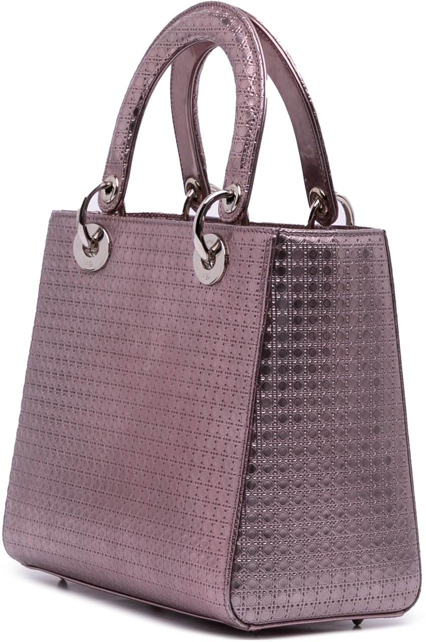 Dior Medium Metallic Patent Microcannage Lady Dior Roze