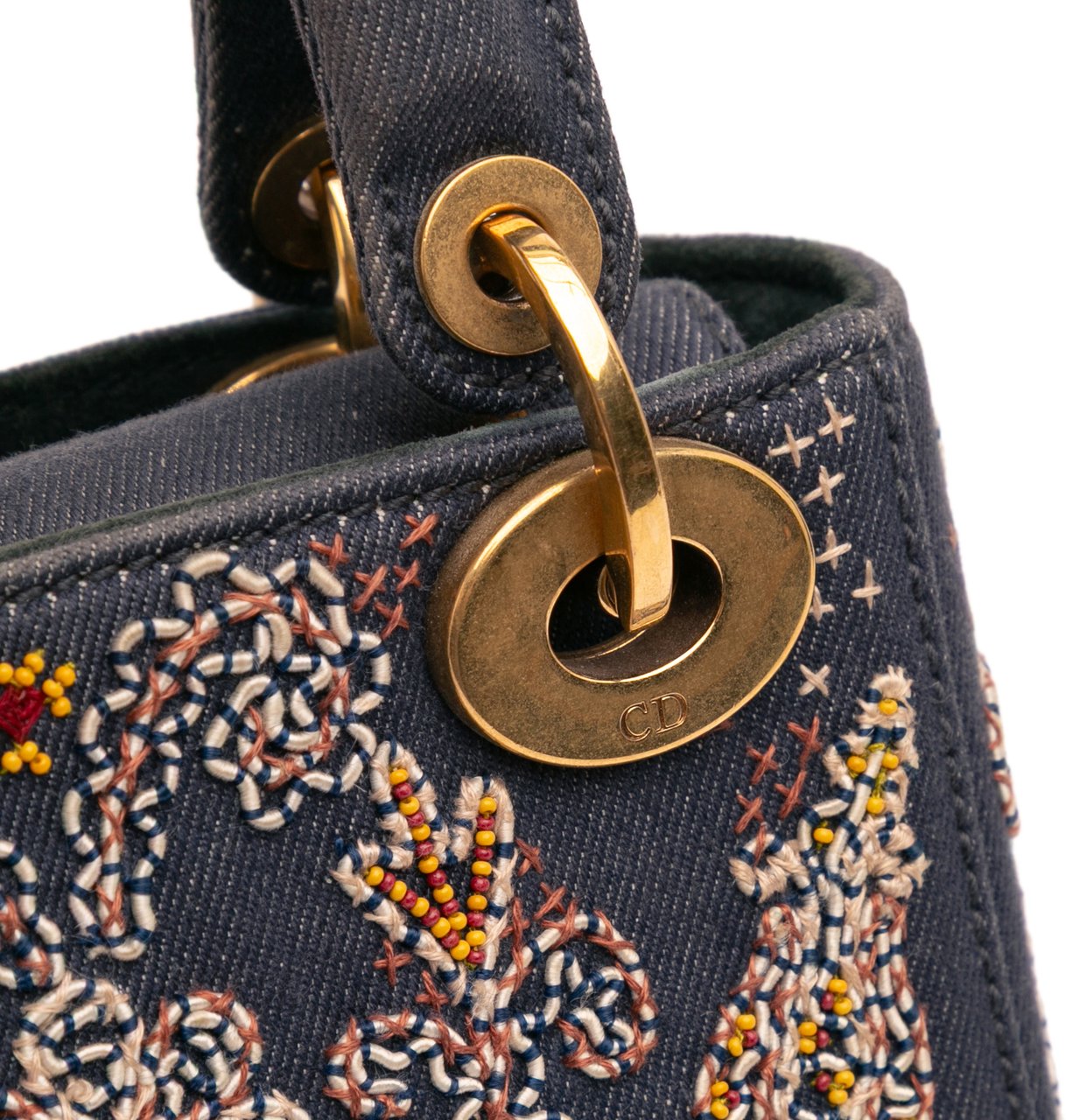 Dior Mini Denim Embroidered Lady Dior Blauw