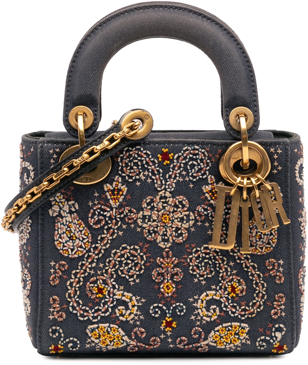 Dior Mini Denim Embroidered Lady Dior Blauw