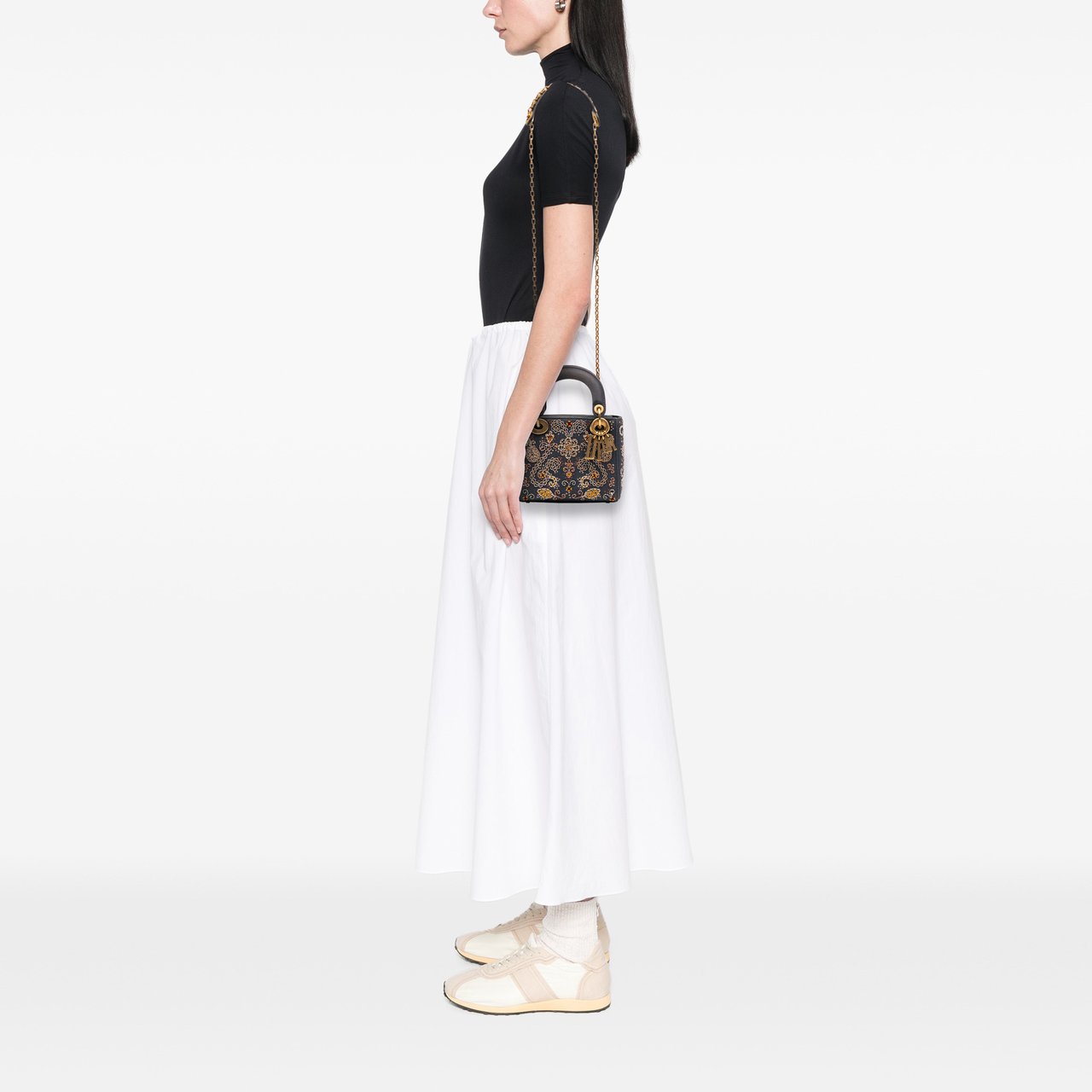 Dior Mini Denim Embroidered Lady Dior Blauw