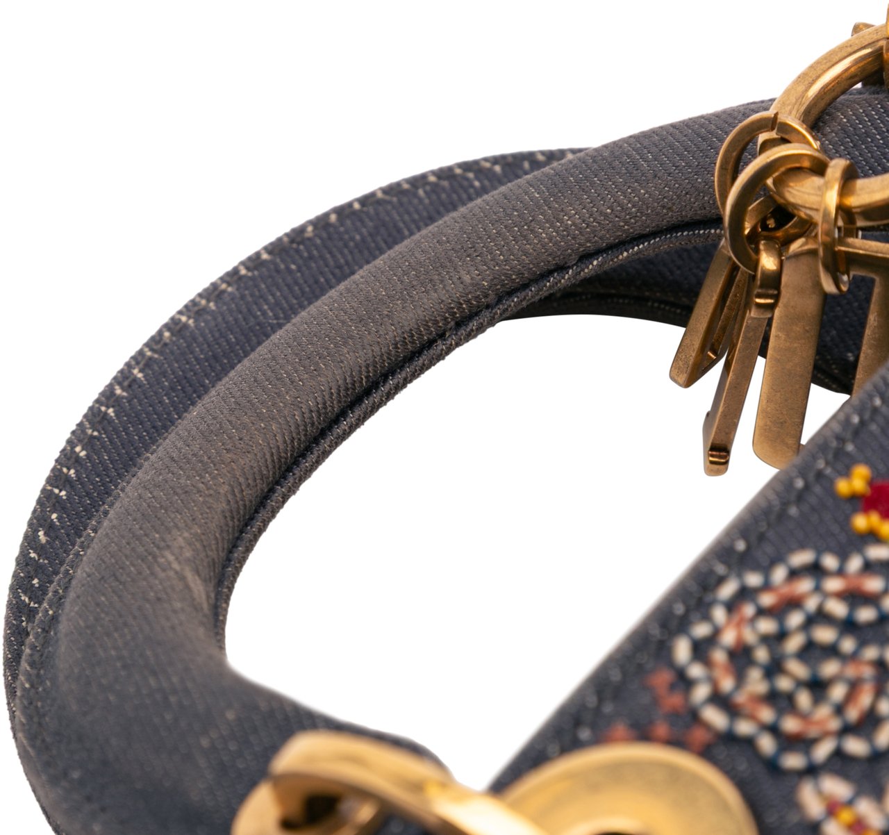 Dior Mini Denim Embroidered Lady Dior Blauw