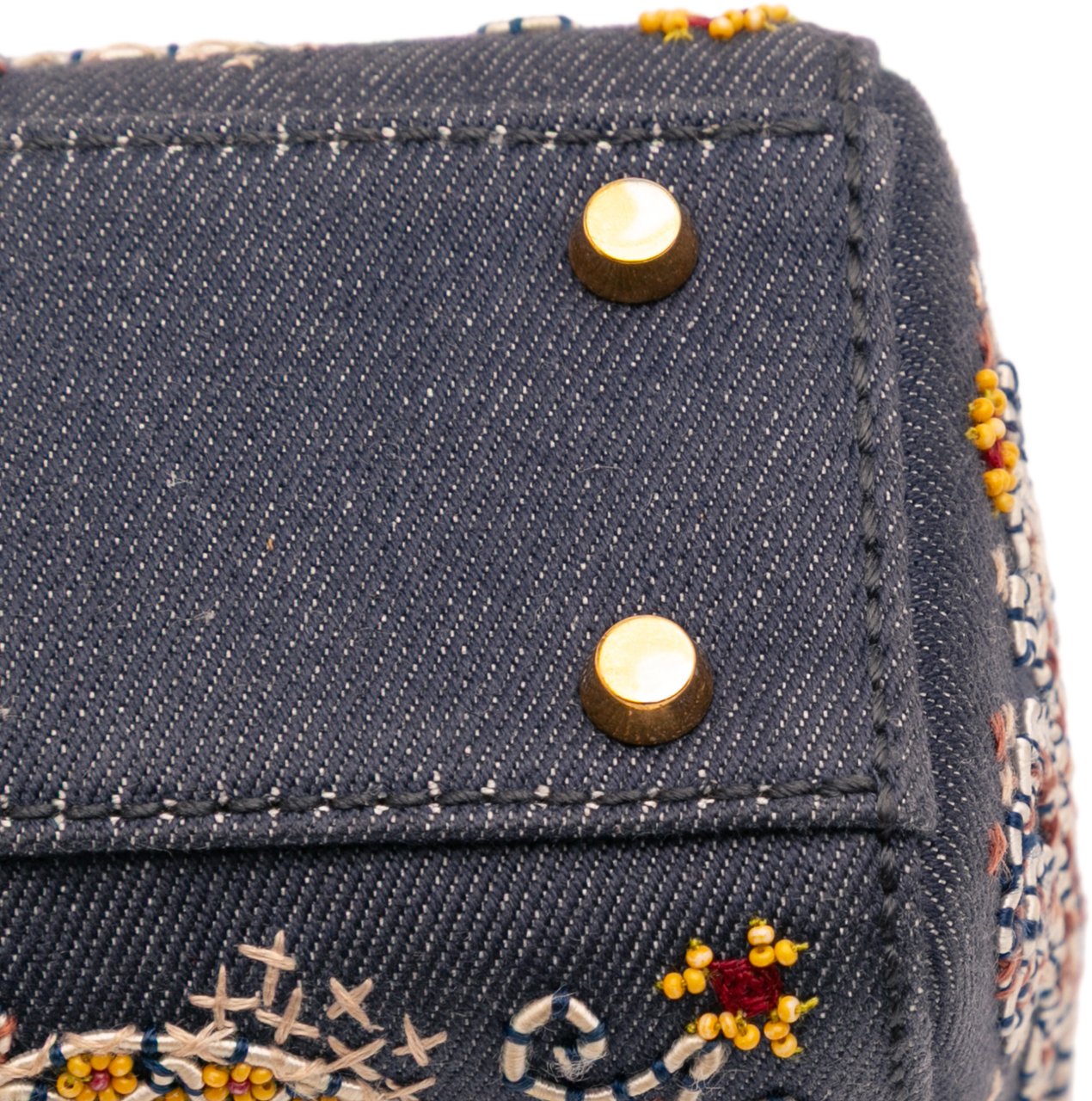 Dior Mini Denim Embroidered Lady Dior Blauw