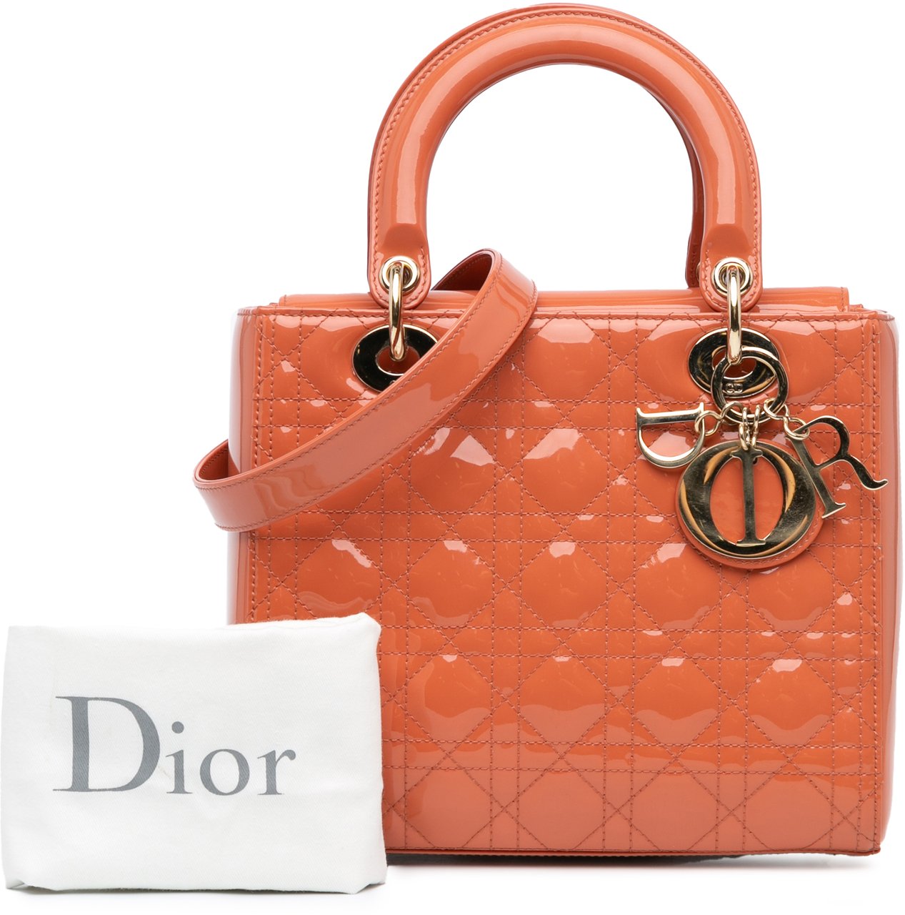 Dior Medium Patent Cannage Lady Dior Oranje